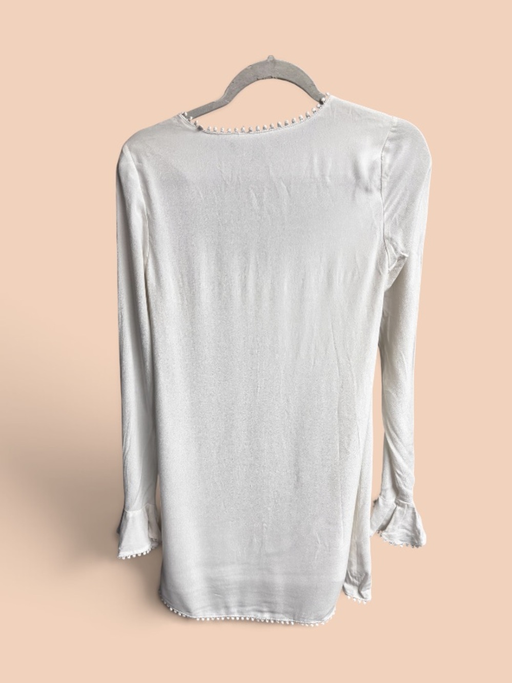 For Love & Lemons Ivory Boho Bell Sleeve Keyhole Mini Dress XS Lined Romantic - Picture 4 of 9